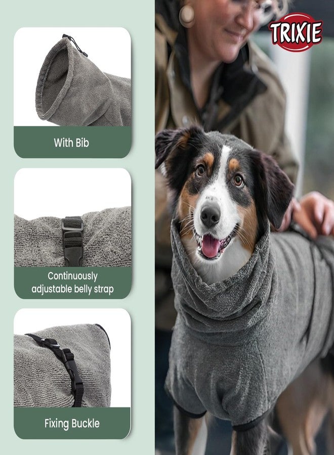 تريكسي روب استحمام تريكسي للكلاب، مصنوع من قماش تيري ناعم، سريع الجفاف وعالي الامتصاص، يحمي الكلب من البرد، طوق عريض قابل للتعديل برباط مطاطي، 60 سم، كبير، رمادي - Image 5